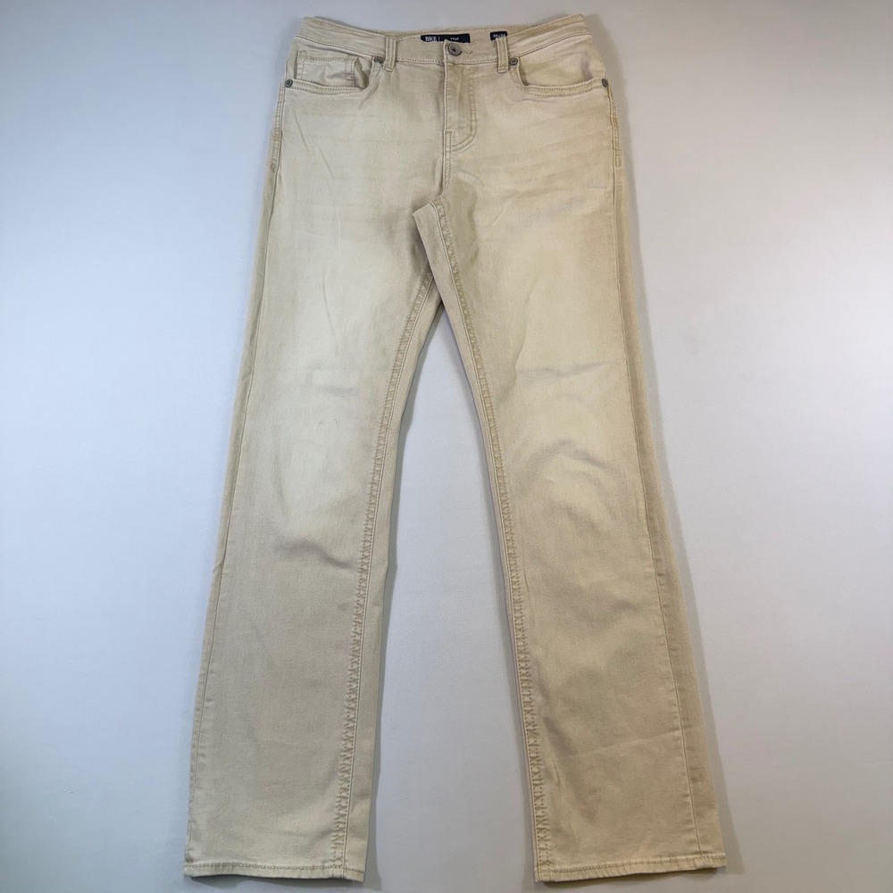 BKE Tyler Jeans Mens 30x34 (Fits 31x34) Khaki Tan Straight Leg Stretch Denim